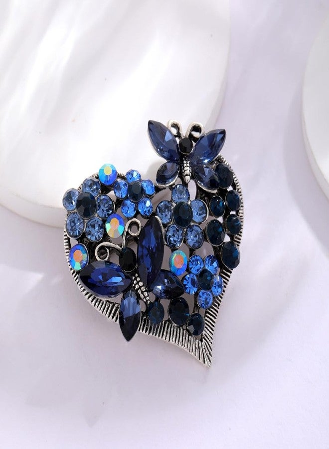 MarveBard Rhinestone Heart Brooch Sparkling Crystal Flower Brooch Pin Vintage Crystal Butterfly Pin Elegant Heart Insect Clothing Bags Hats Accessories Wedding Birthday Party Christmas Jewelry for Women(Blue) - Image 3